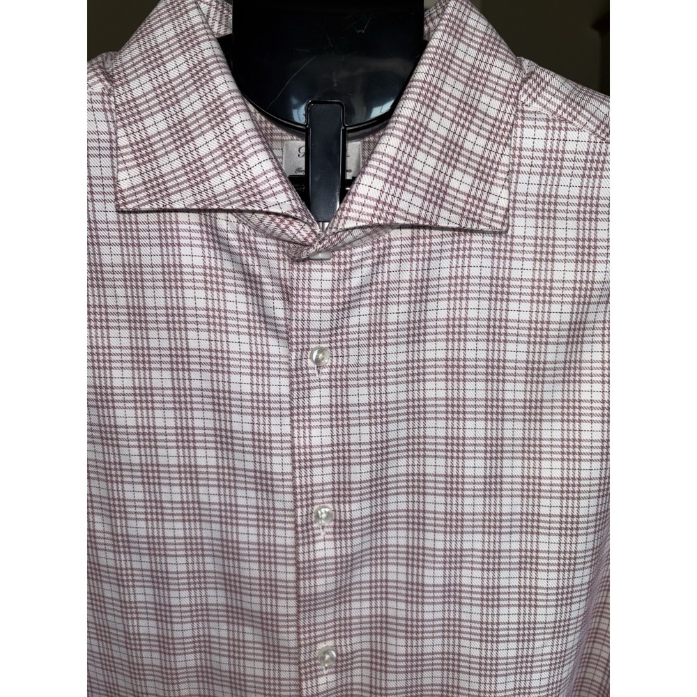 STENSTROMS Mens Sz 19 Fitted Body Twofold Super Cotton Shirt Burgundy Glen Plaid